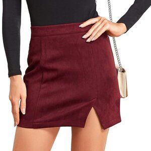 Faux Suede Vintage Bodycon A-Line Mini Skirt